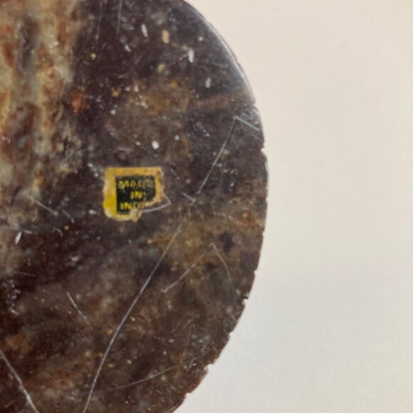 Vintage Hand Carved Soapstone Trinket Box Floral Inlayed Cover 2 x 3" Black Red - Picture 8 of 8